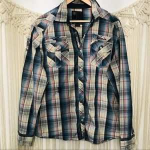 FLTR Men’s long sleeve, snap-front shirt. Sz. Lg